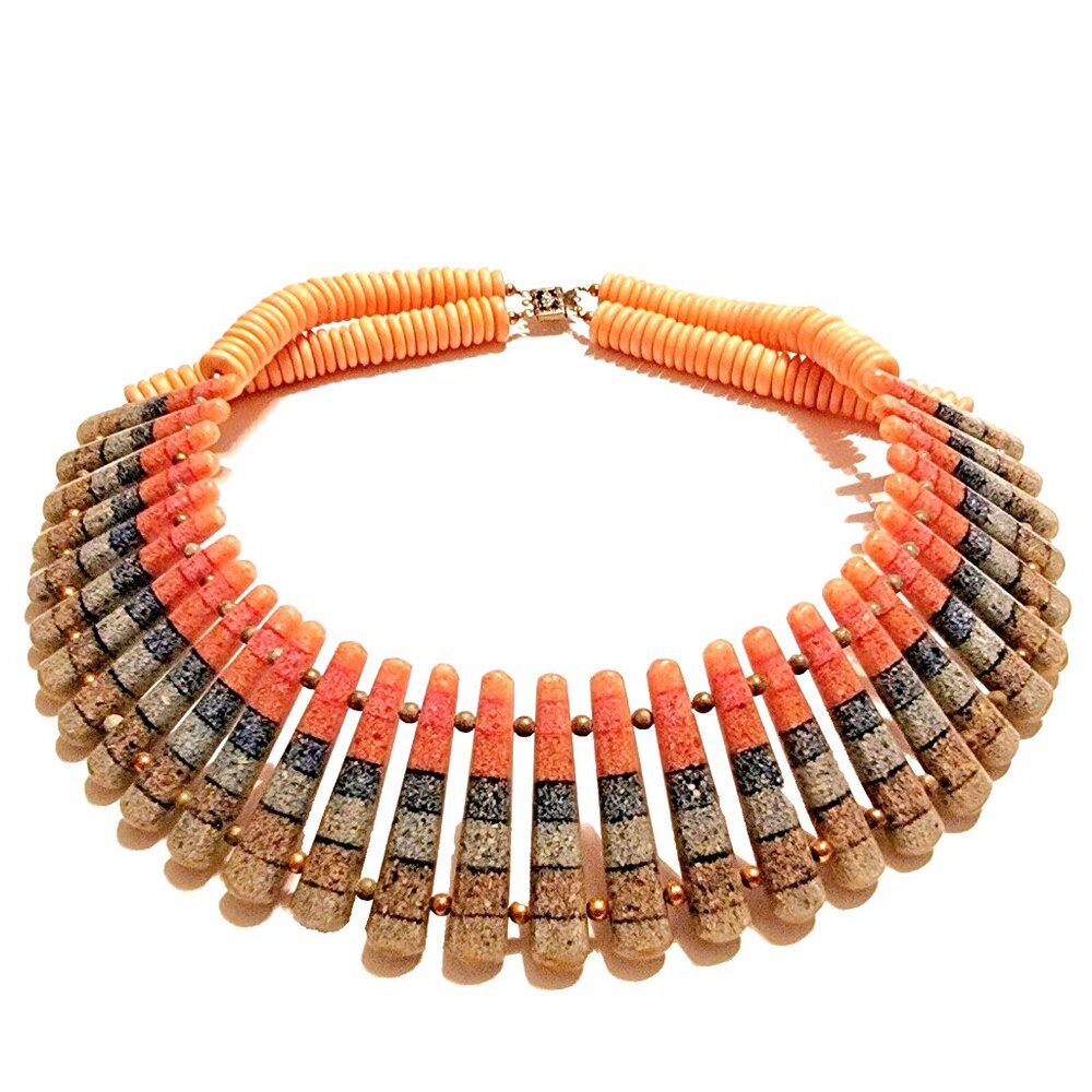 1980s Lucite 'Sand Art' Necklace Beads in Dusty Pinks Blues Grays Handmade